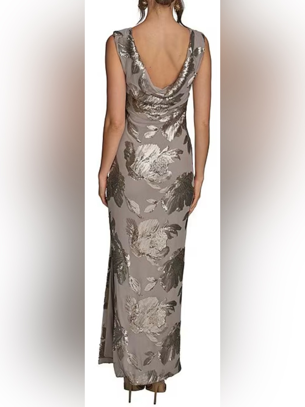 NEW Donna Karan Sequin Floral Sleeveless Dark Clay Gown Sz 8 - Picture 2 of 10